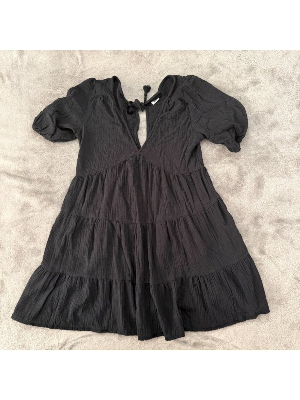 Aerie Black Cotton Gauze Babydoll Dress Medium *see measurements Short Sleeve